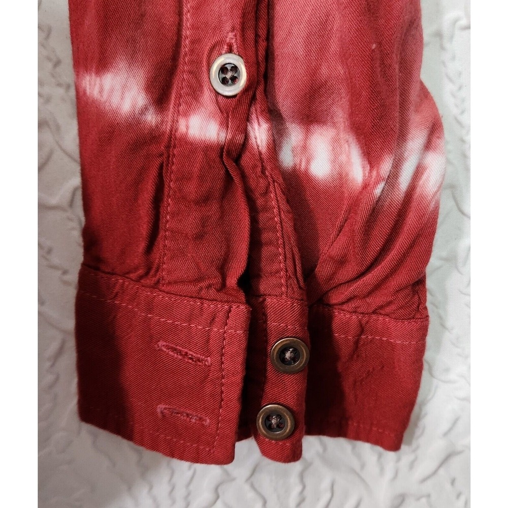 TORRID Tie Dye Button Up Shirt 2X Long Sleeve Western Boho Bouse Red White - Picture 4 of 7